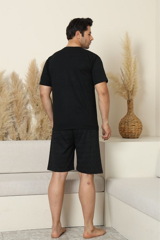 Dreamy Pamuklu Cepli Desenli Kısa Kollu Şortlu Erkek Pijama Takımı - 3