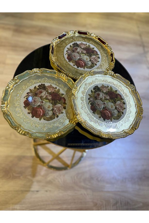 ESTERHOMEDECOR 3 Adet tek kişilik yuvarlak orijinal Gül ağacı sunum tepsisi 30cm - 5