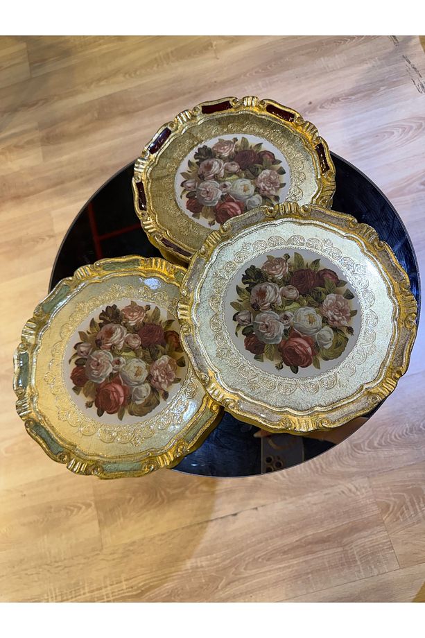 ESTERHOMEDECOR 3 Adet tek kişilik yuvarlak orijinal Gül ağacı sunum tepsisi 30cm - 8