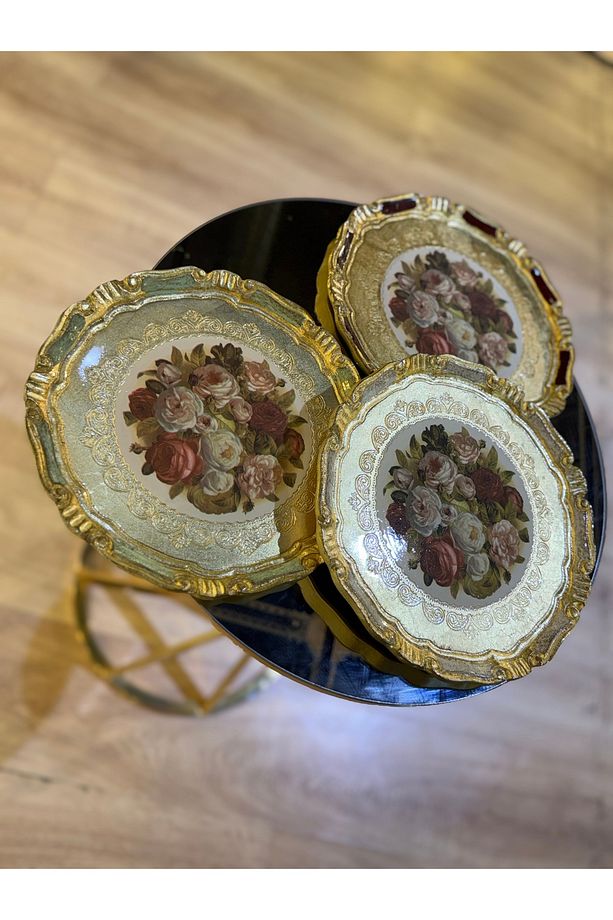 ESTERHOMEDECOR 3 Adet tek kişilik yuvarlak orijinal Gül ağacı sunum tepsisi 30cm - 2