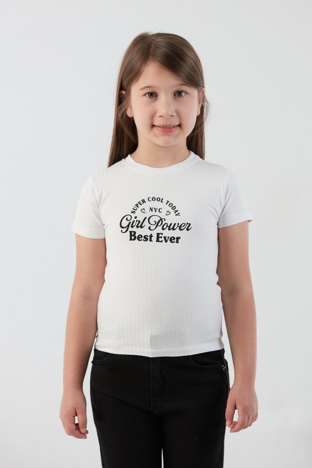 Ribbed Girl Power Printed Girl's Blouse