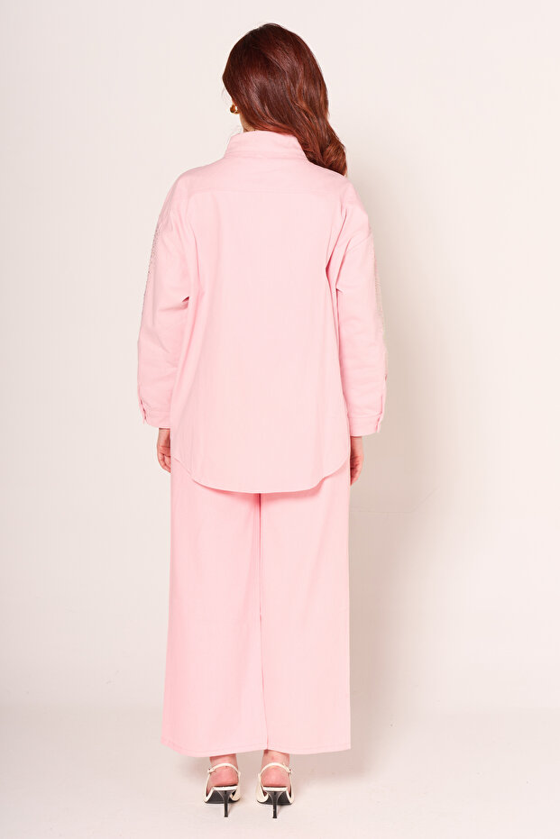 Taşlı Denim Gömlek - 4