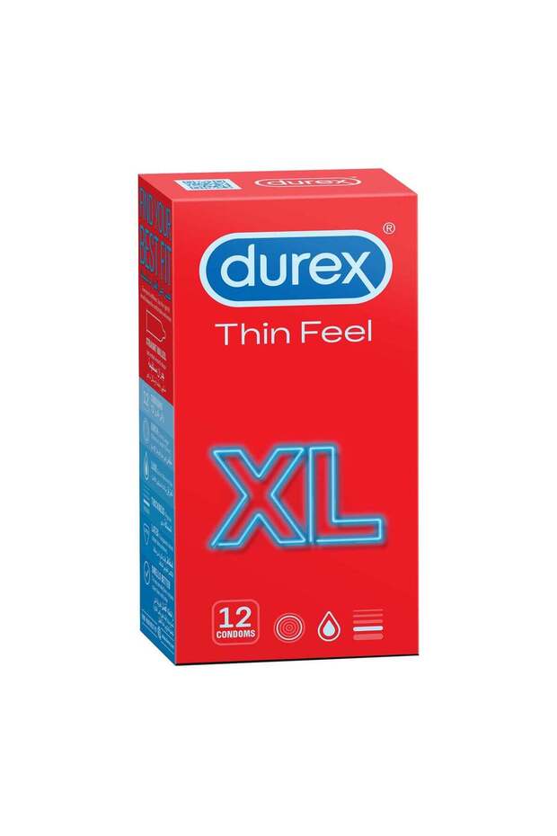 واقيات ذكرية من Durex Thin Feel XL ذات قدرة انزلاق عالية، عبوة من 12 قطعة