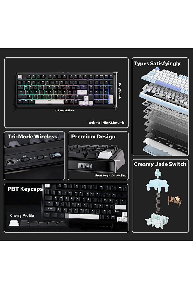 TH99 Tri-Mode Wireless Mechanical Keyboard, Hot Swappable Custom Keyboard, RGB Gaming Keybo - 3