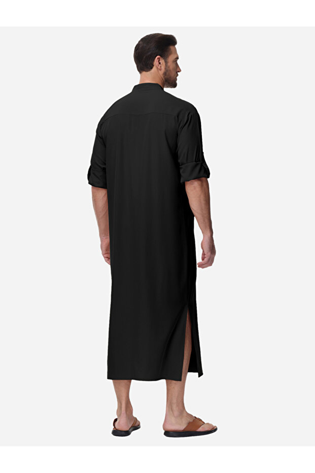 Solid Drawstring Long Sleeve Pocket Detail Robe - 2