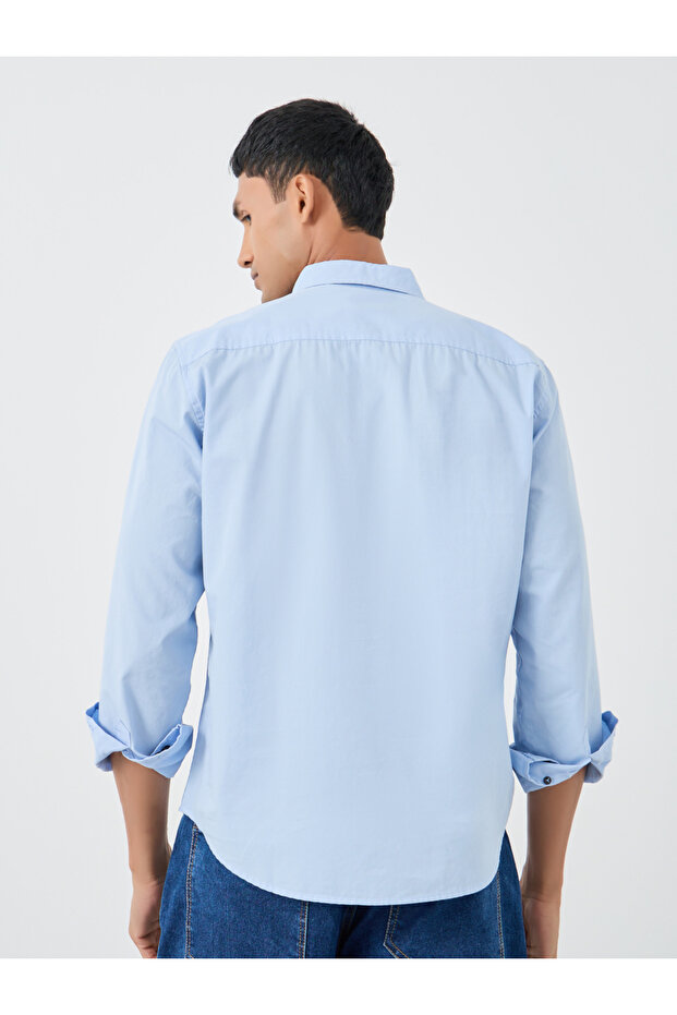 قميص بوبلين سادة بأزرار وقصّة عادية - 4