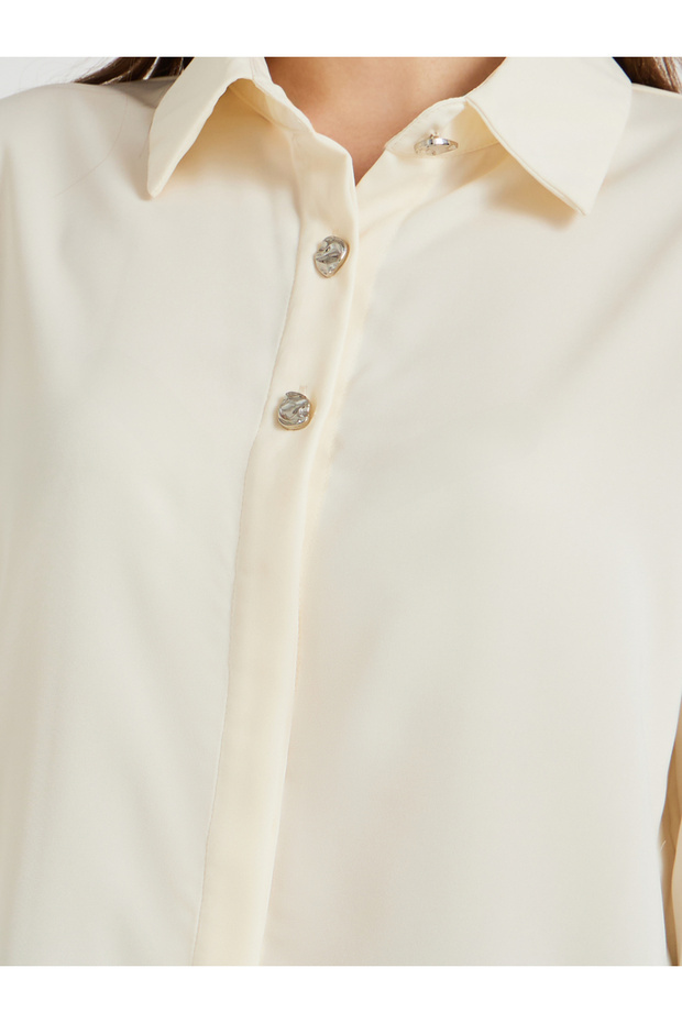 قميص سادة بأكمام طويلة وياقة واسعة - 3