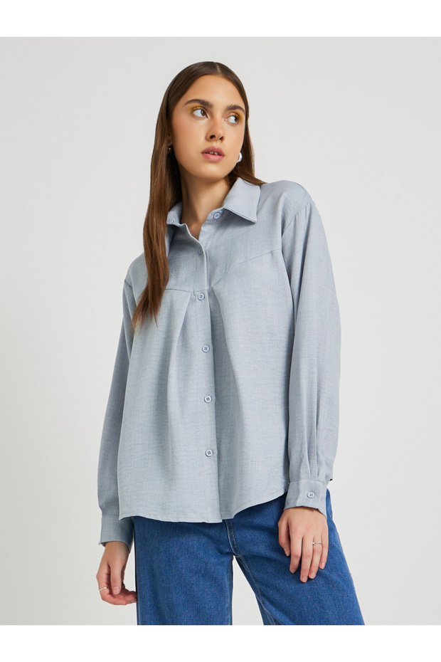 قميص سادة بياقة مطوية - 1