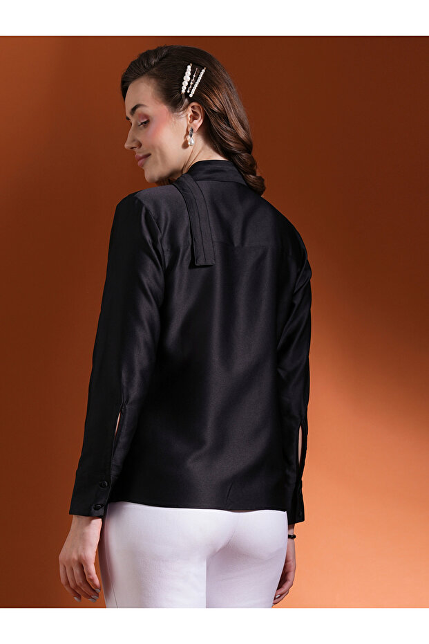 Solid Satin Cowl Neck Top - 3