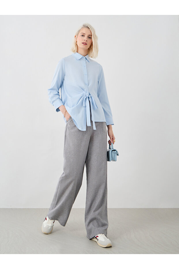 بلوزة سادة بأزرار مع تفاصيل ربطة عنق - 2