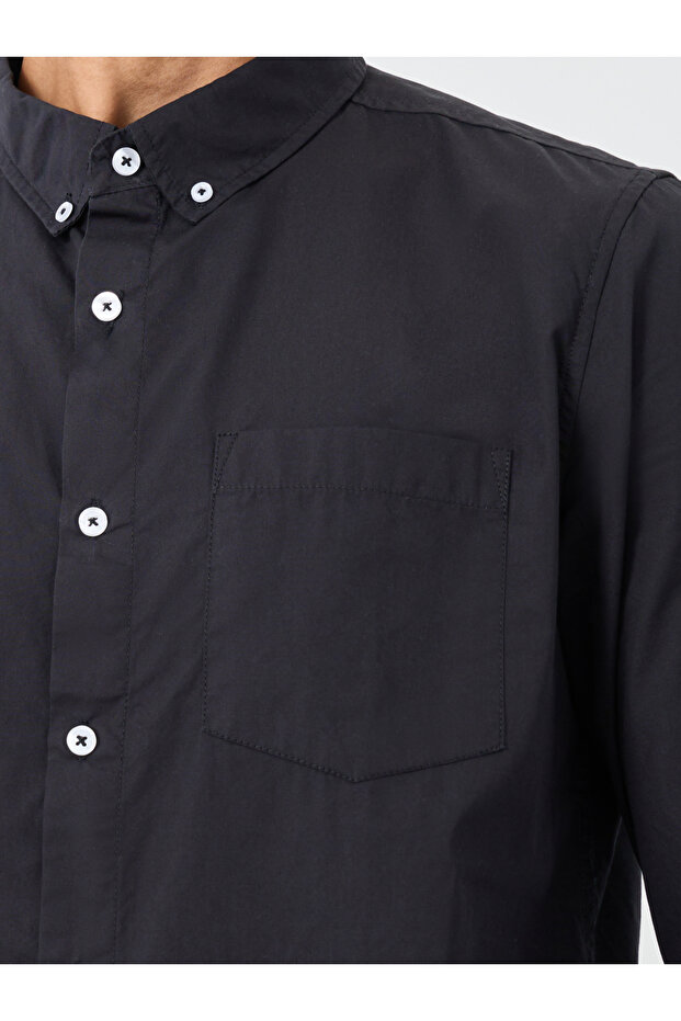 قميص بوبلين سادة بأزرار وقصّة عادية - 3