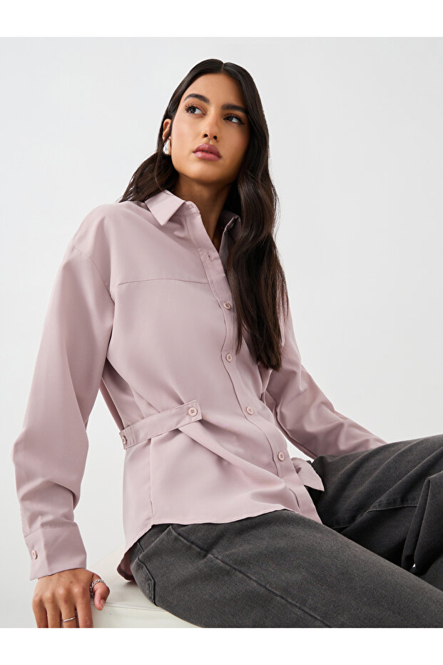 قميص سادة بأزرار وياقة واسعة - 1