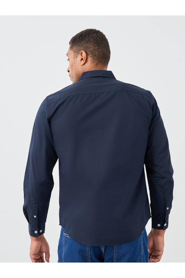 قميص بوبلين سادة بأزرار وقصّة عادية - 5