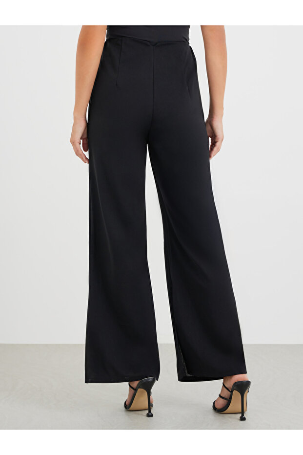 بنطلون واسع من الأسفل بقصة خصر مدببة مع فتحة جانبية - 5