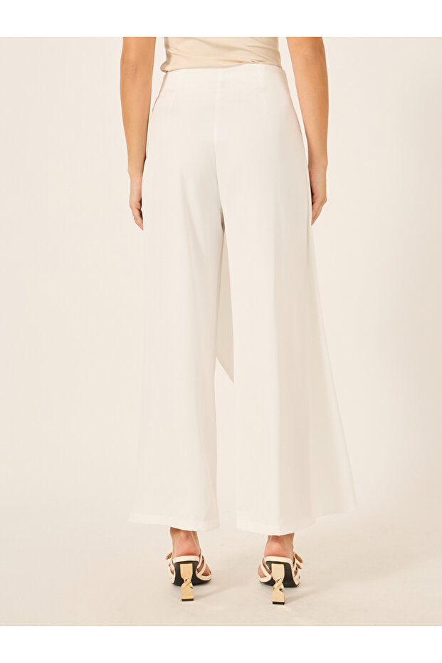 Solid Wrap Overlay Wide Leg Pants with Side Zip - 4
