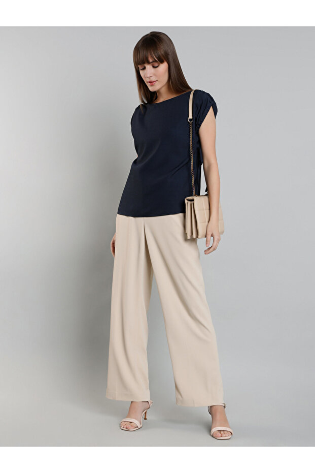 Striped Short Sleeve Top with Ruched Detail