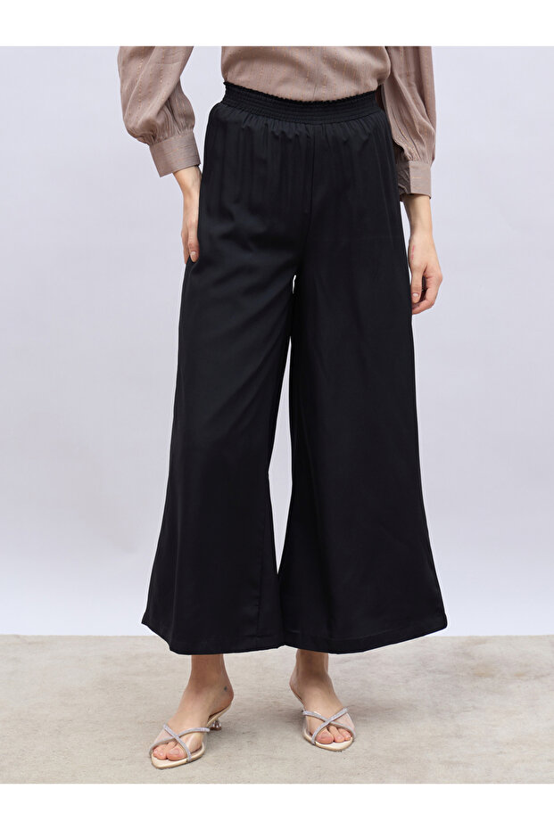 بنطال واسع الساق سادة مع حزام خصر مطاطي - 2