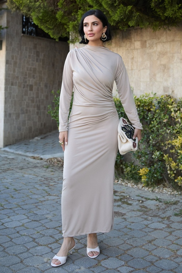 Rochie Sandy Bej cu șnur - 1