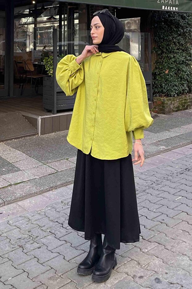 Balloon Sleeve Shirt Fat Green 2