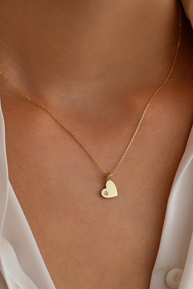 14 Ayar Minimal Kalp Altın Kolye - 4