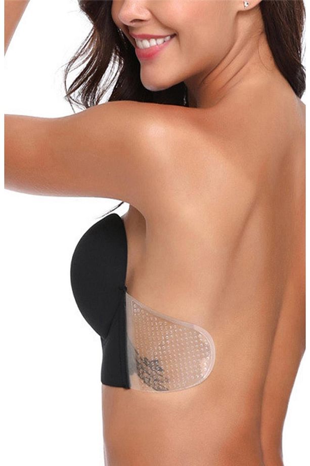 Desteksiz Balenli Mikrofiber Askısız Straplez Push Up Hayalet Silikonlu Sütyen - 2