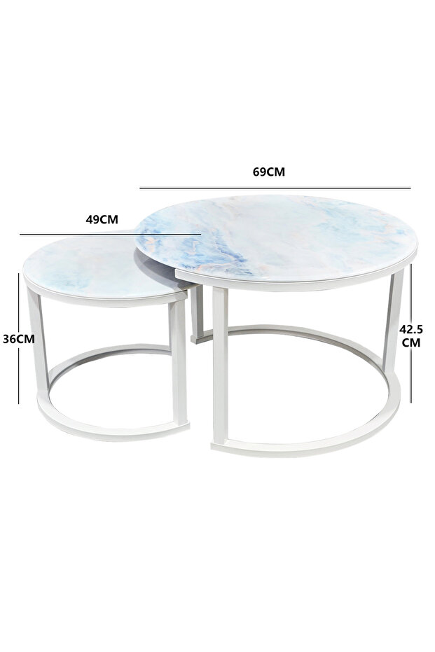 Round Coffee Table, Nested Mother and Child End Table, Modern Simple Living Room Sofa Side Table - 5