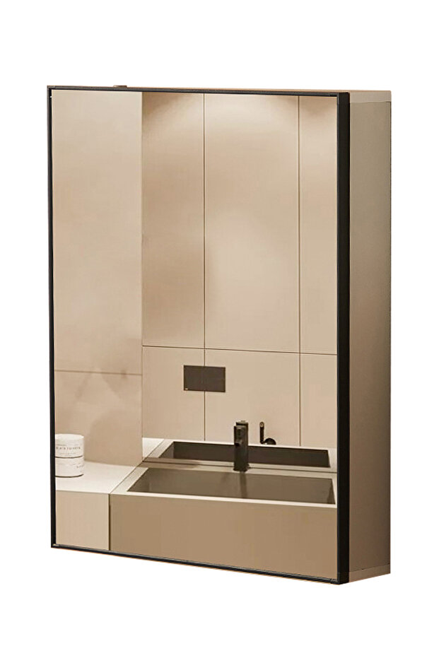 Aluminium Bathroom Mirror with Storage, Modern Wall Mounted, Black 62*41*11CM