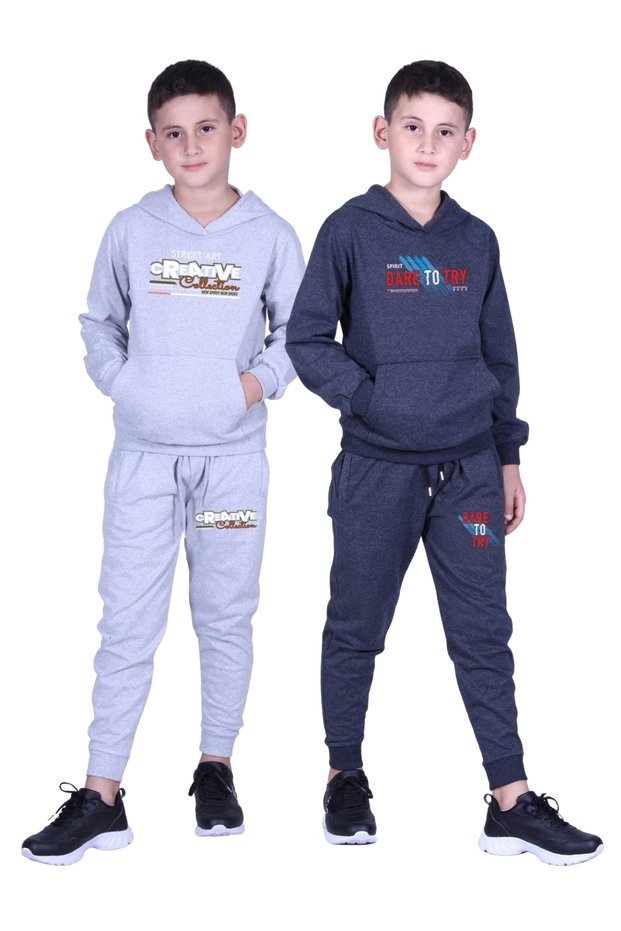 Boy's Printed Kangaroo Pocket Hooded 2-Piece Track Suit Set
