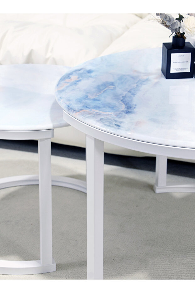 Round Coffee Table, Nested Mother and Child End Table, Modern Simple Living Room Sofa Side Table - 3