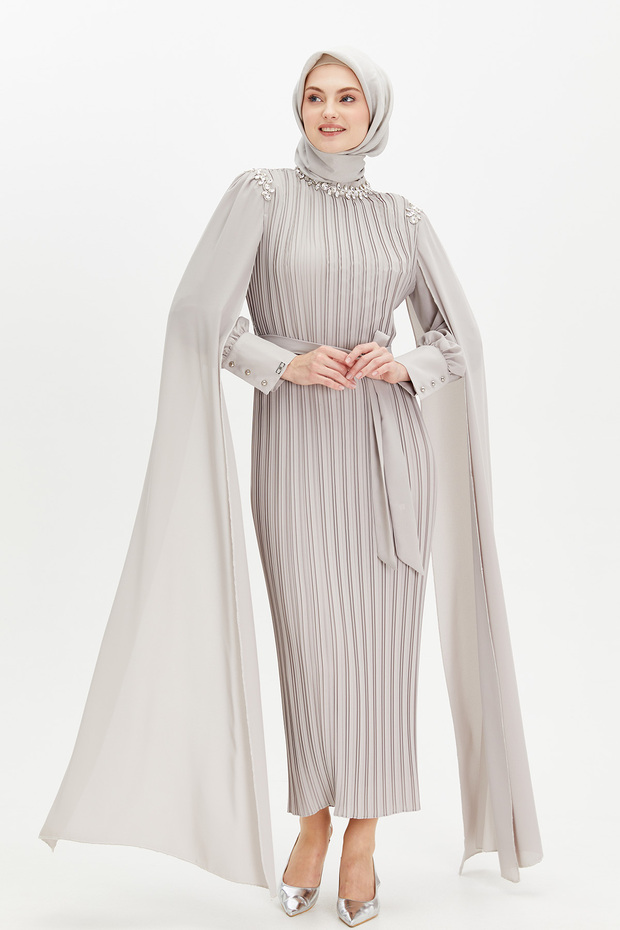 Pelerin Kol Piliseli Elbise - 3