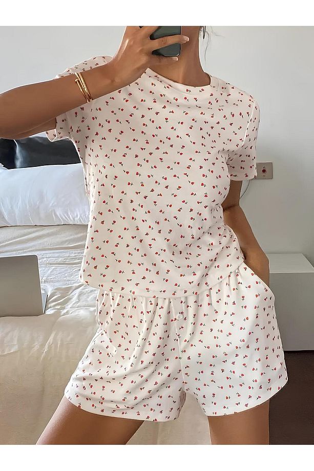kadın şortlu desenli pijama takımı - 2