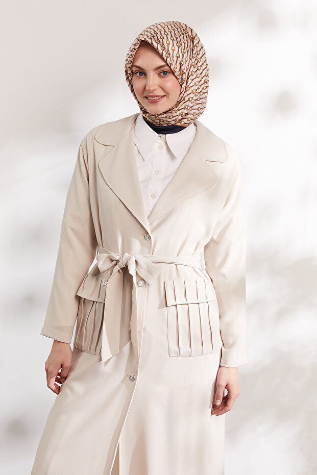 Şık Düğmeli Pardesü - 4