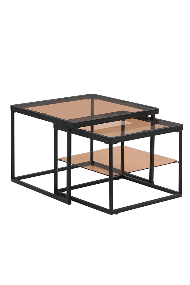 Modern Nested Coffee Table Set,brown Tempered Glass Side Table,end Table For Living Room - 1