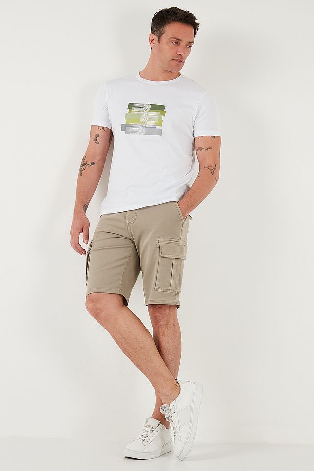Streç Pamuklu Regular Fit Normal Bel Kargo Cepli Şort Erkek ŞORT 4510S79MILAN - 5