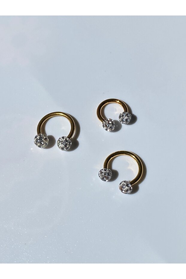 Paslanmaz Çelik Piercing Set Yarım Ay Toplu Model Tragus Helix Lob Kıkırdak - 5