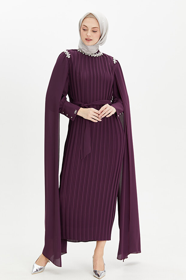 Pelerin Kol Piliseli Elbise - 2