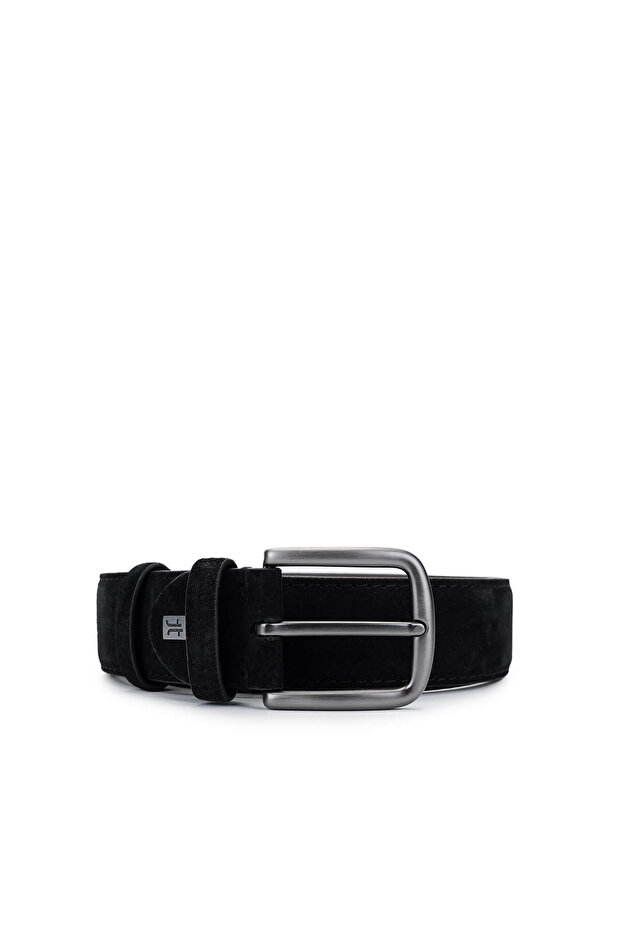 Men's Genuine Leather Black Suede Sports Belt