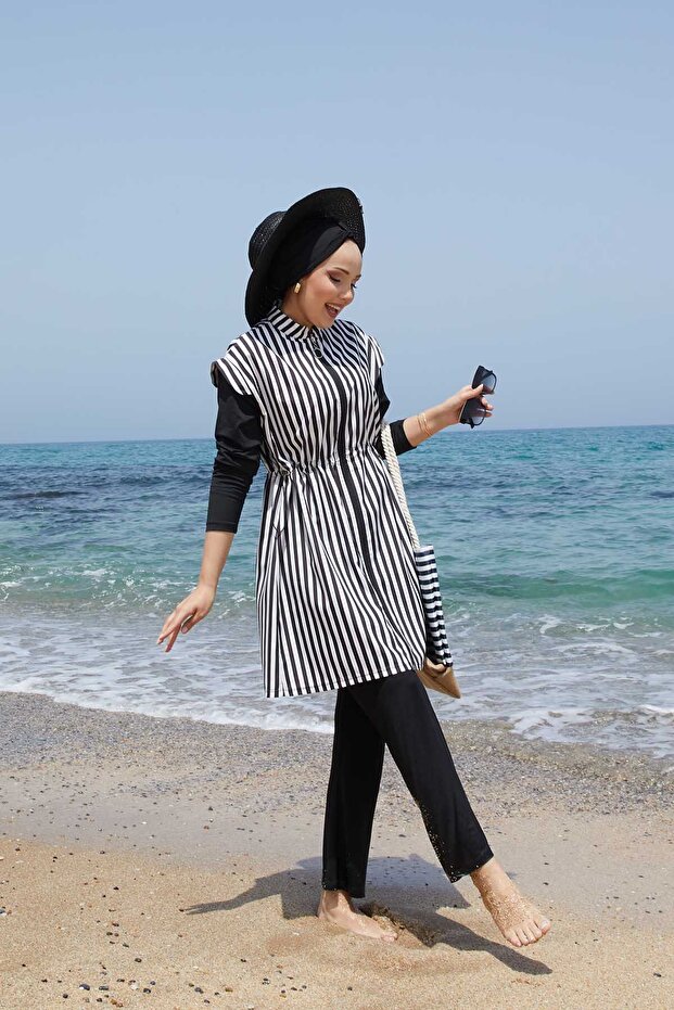 ملابس سباحة إسلامية بسحاب أمامي وحزام خصر قابل للتعديل -132