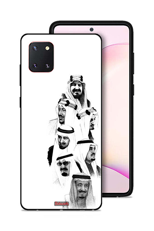 غطاء حماية لهاتف سامسونج جالكسي نوت 10 لايت، رسم ملوك السعودية، أبيض وأسود