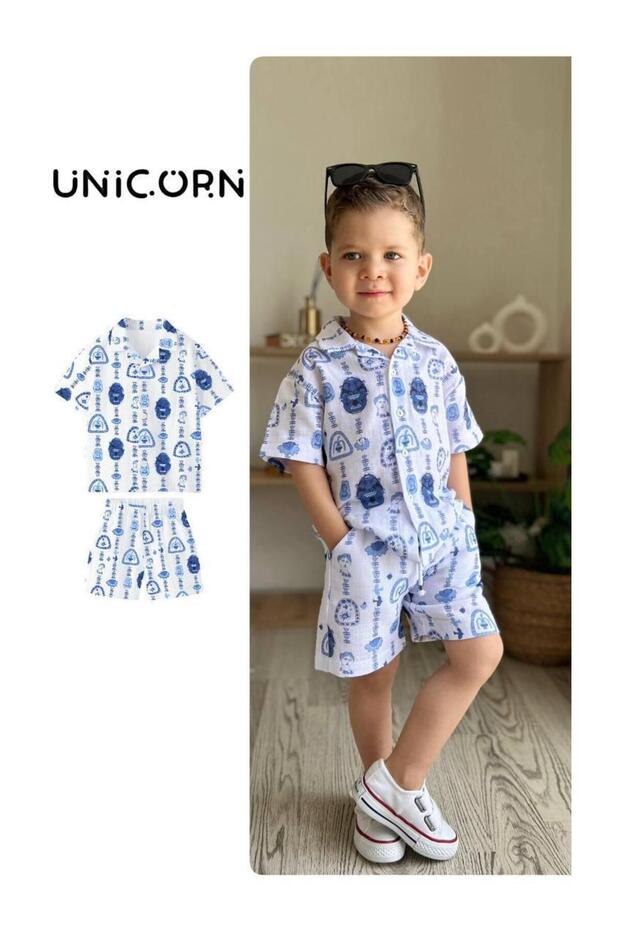 Blue Boy Linen Muslin Shirt-Shorts Set