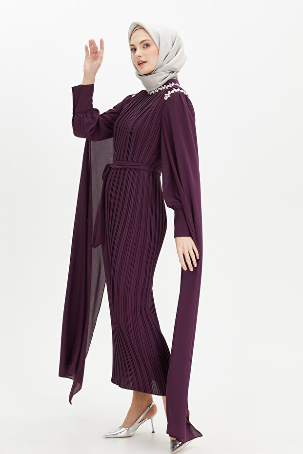 Pelerin Kol Piliseli Elbise - 1