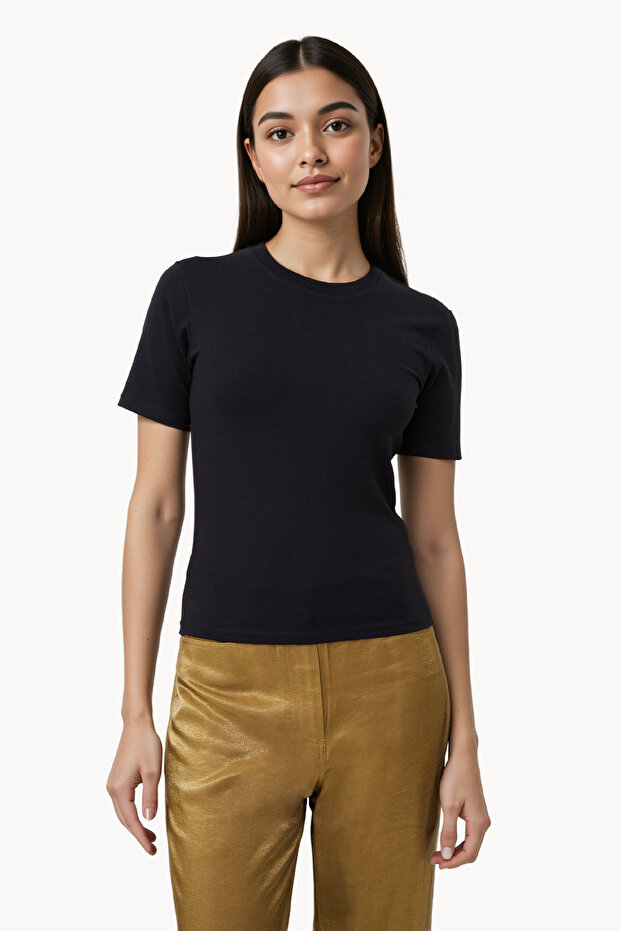 Stripes Cotton Blend Crew Neck T-Shirt