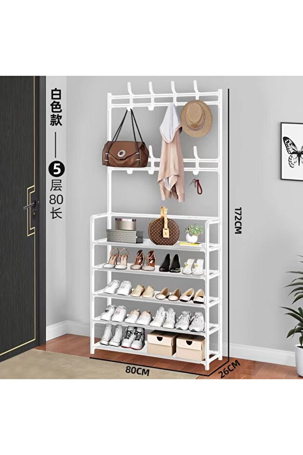 5 Layers Multi Layered Shoe Rack Floor to Floor Integrated Multi-Functional Clothes Rack Door Storag