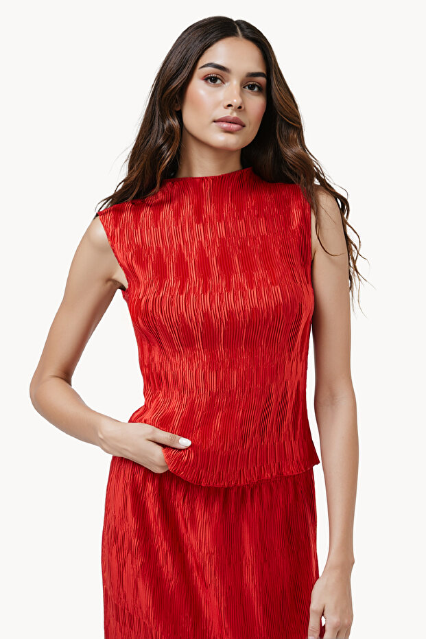 Waffle Textured High Neck Top
