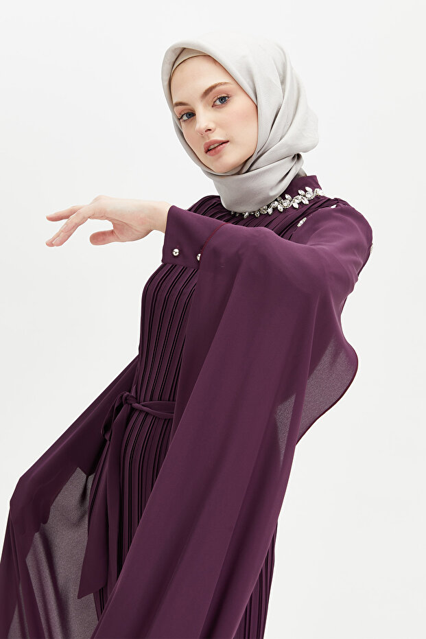 Pelerin Kol Piliseli Elbise - 4