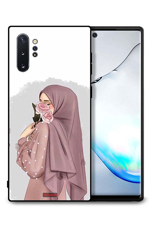 غطاء حماية لهاتف سامسونج جالكسي نوت 10 بلس بتصميم فتاة تحمل ورودًا
