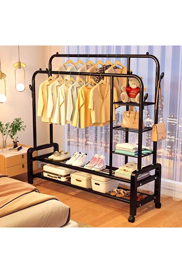Multi Function Double Pole Clothes Stands & Shoe Racks - 5