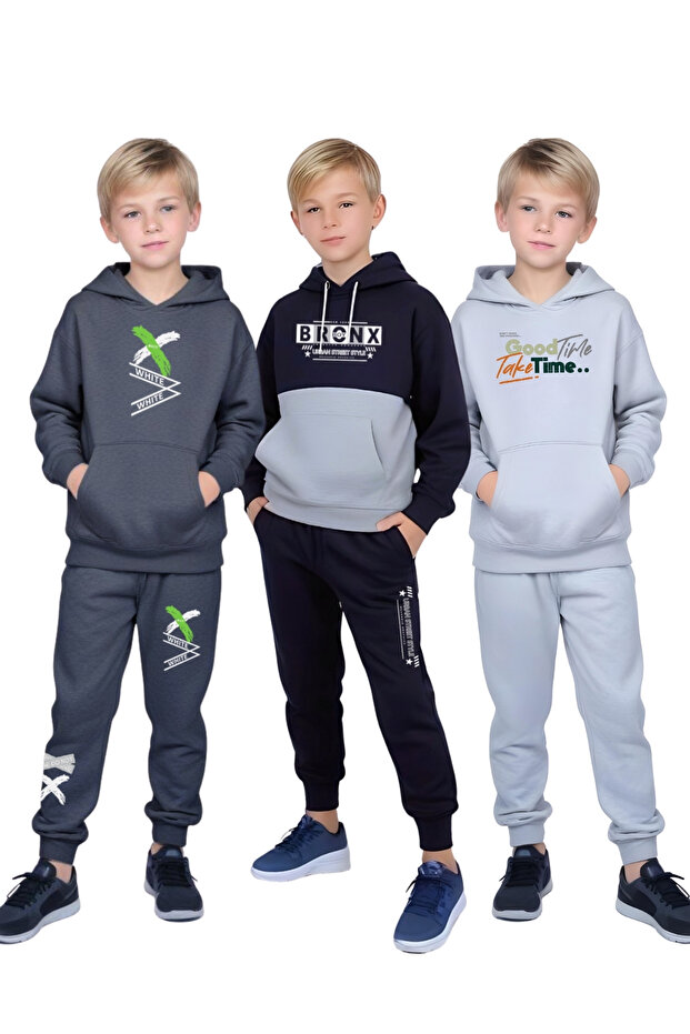 3-Piece Hooded Printed Detail Boy's Track Suits