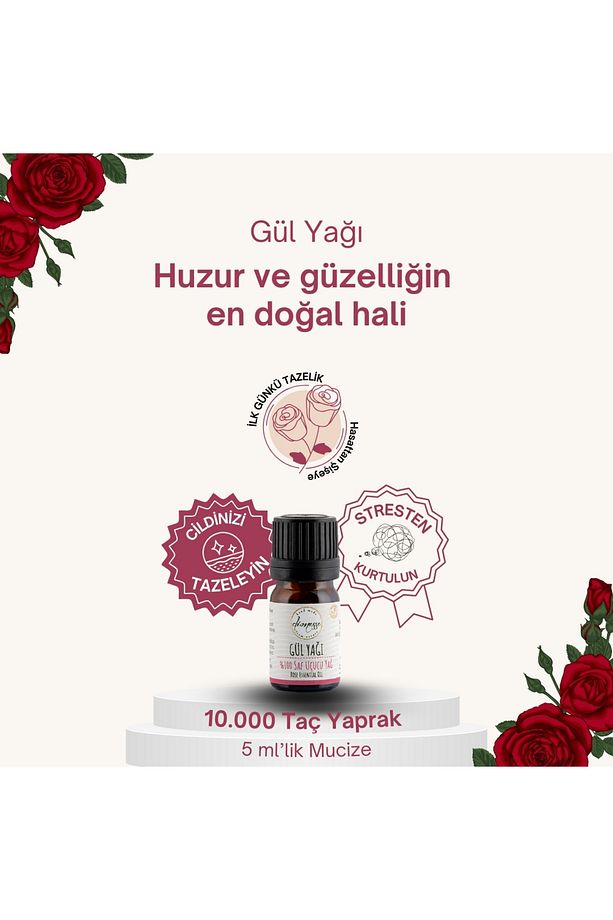 %100 Saf Gül Yağı 5 ml - Cilt Bakımı ve Aromaterapi İçin Uygun, Doğal ve Saf Uçucu Yağ - 4