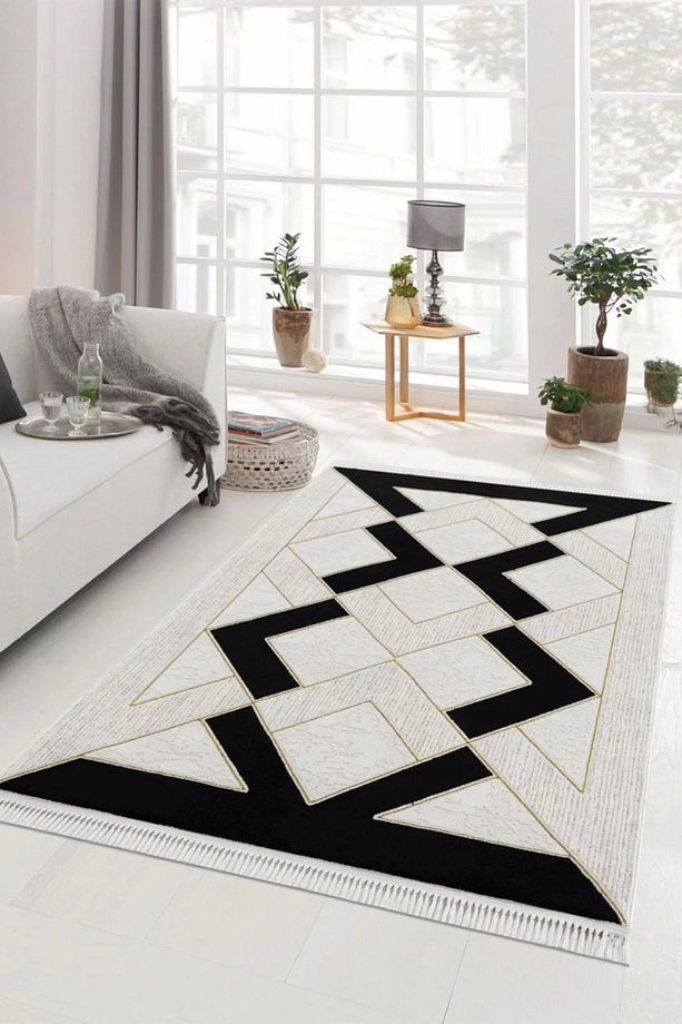 Elizza Collection Modern Salon ve Oturma Odası Halısı - Krem Siyah - 1
